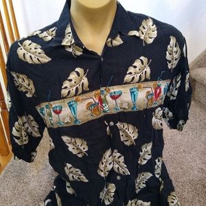 UBC Hawaiian Cocktail Floral Print Button Shirt